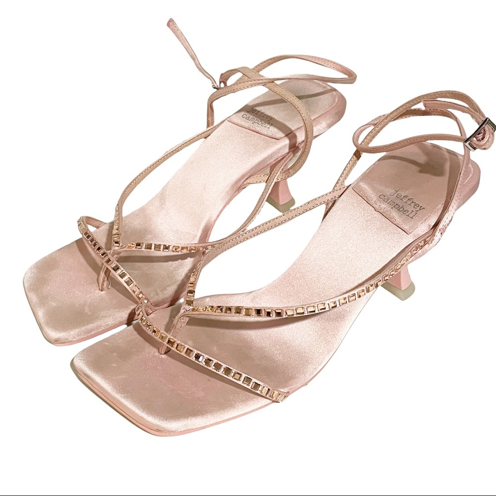 Jeffrey Campbell Fluxx J Pink Rhinestone Square Toe Ankle Strap Sandal Prom 7